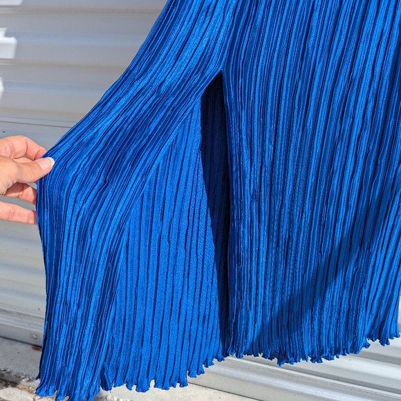 Vintage Lillie Rubin Royal Blue accordion pleat criss cross cummerbund maxi dres - Picture 7 of 7